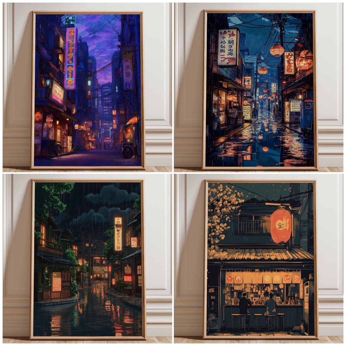 Japanese Lighting Decor - 1pc Unframed Neon Tokyo Street Poster