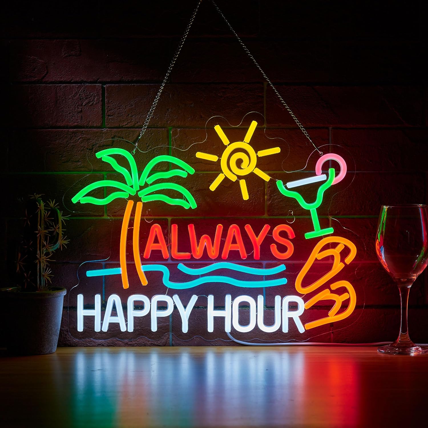 Led Lighting Wall Decor - Always Happy Hour Beer Bar Neon