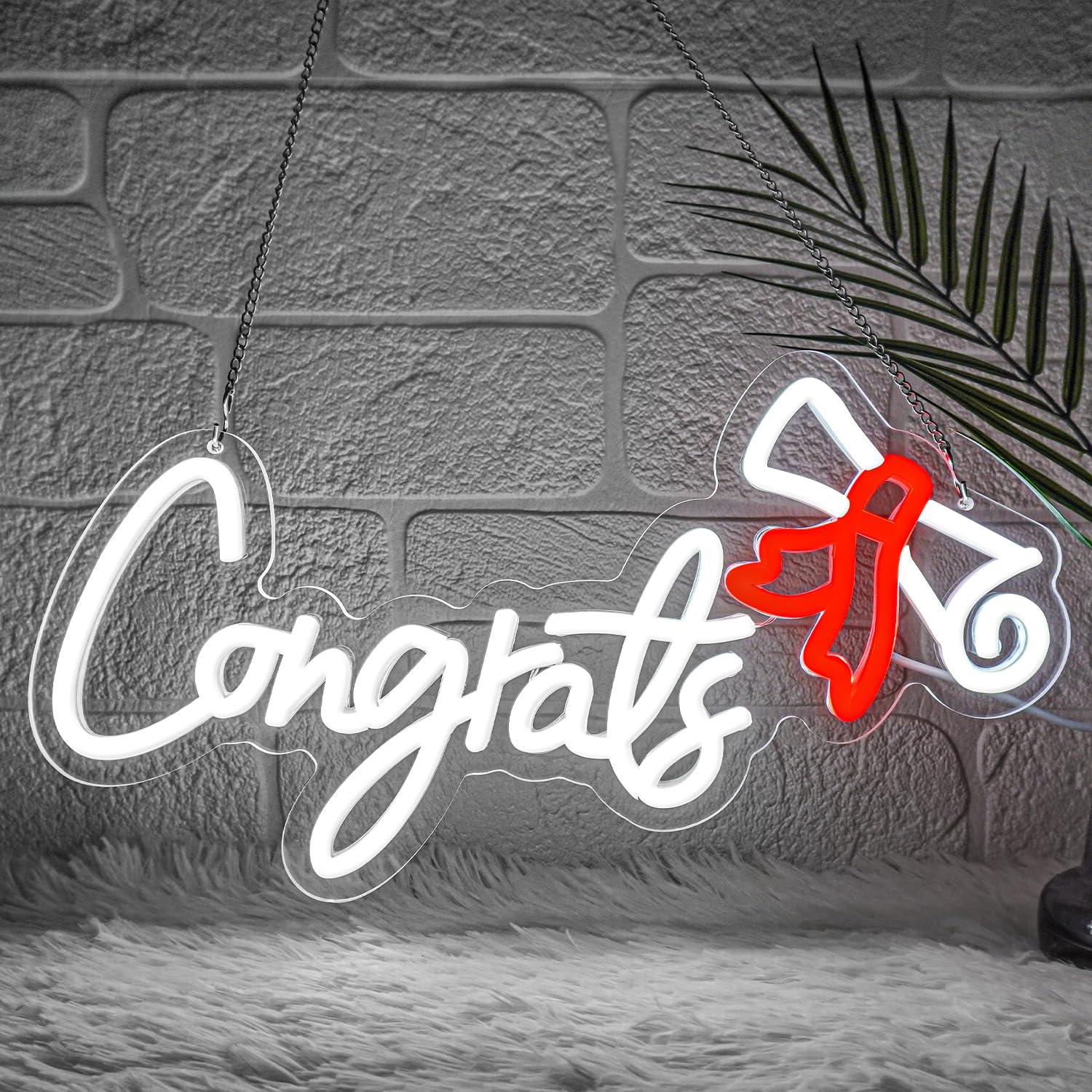 Led Lighting Wall Decor - Congrats Graduation Neon Sign USB Dimmable