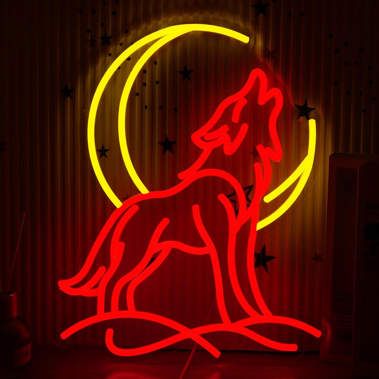 Led Lighting Wall Decor - Howling Wolf Neon Sign Dimmable LED