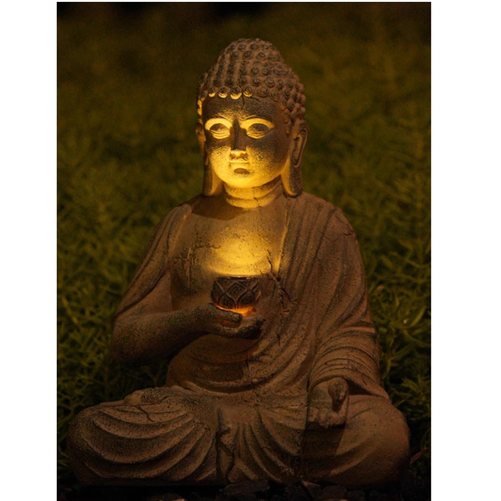 Resin Solar Buddha Statue Scul - Japanese Lighting Decor recension och pris
