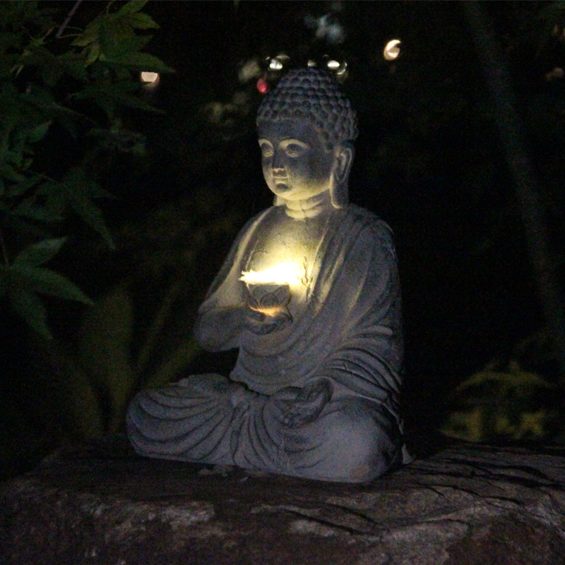 Resin Solar Buddha Statue Scul - Japanese Lighting Decor recension och pris