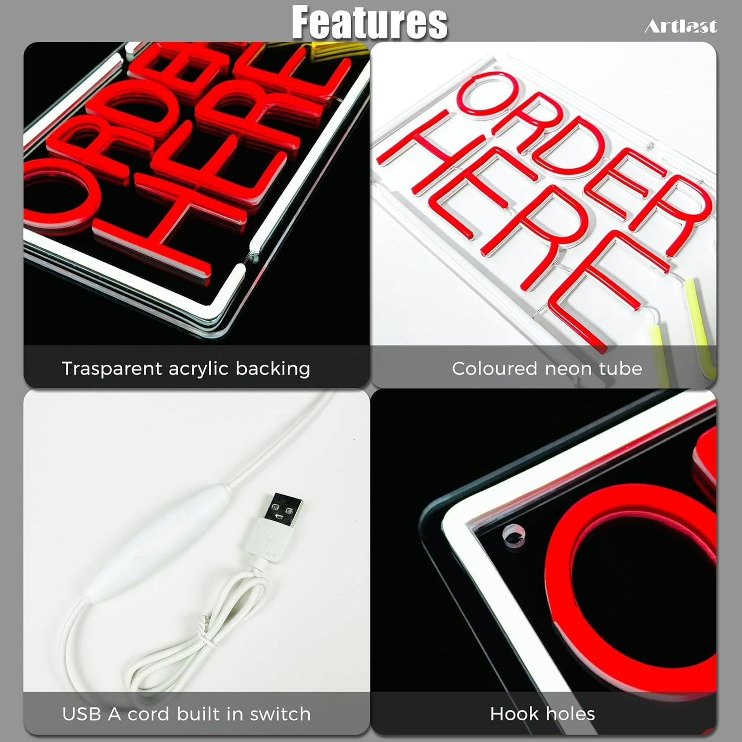 Order Here Neon Sign USB Dimma - Led Lighting Wall Decor recension och pris
